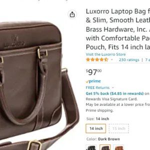 NWT Luxurro Laptop Messenger Bag Sleek & Slim Smooth Leather Computer Briefcase